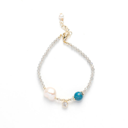 Moonstone Labradorite Freshwater Pearl Adjustable Bracelet for Women