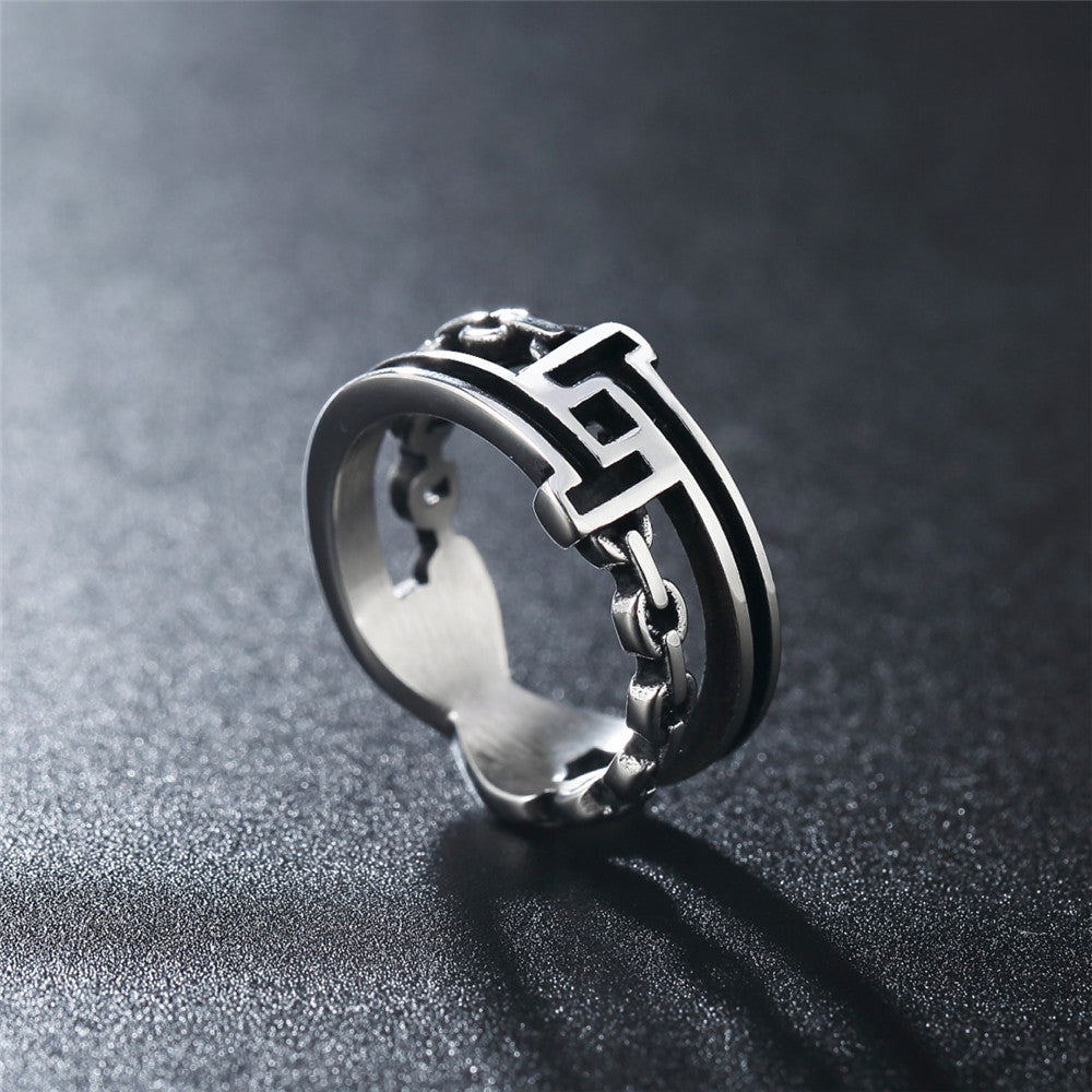 Retro Titanium Ring with Korean Chain Design