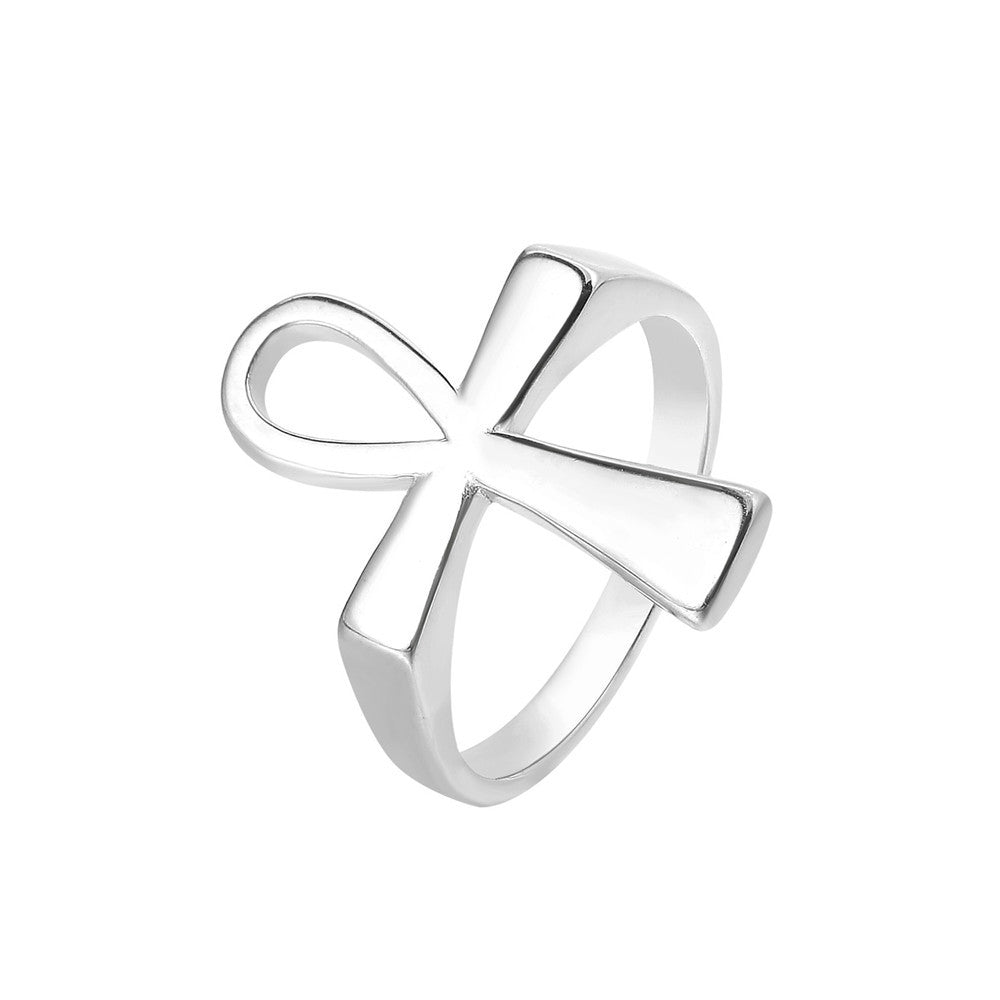 Egyptian Ankh Cross Polished Titanium Steel Ring for Men