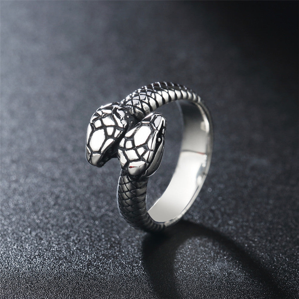 Double Headed Python Snake Titanium Steel Ring for Men