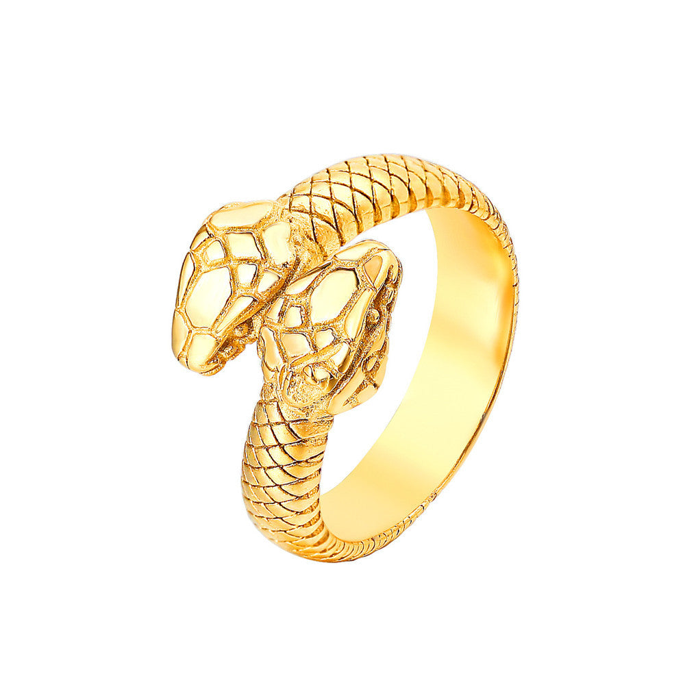 Double Headed Python Snake Titanium Steel Ring for Men