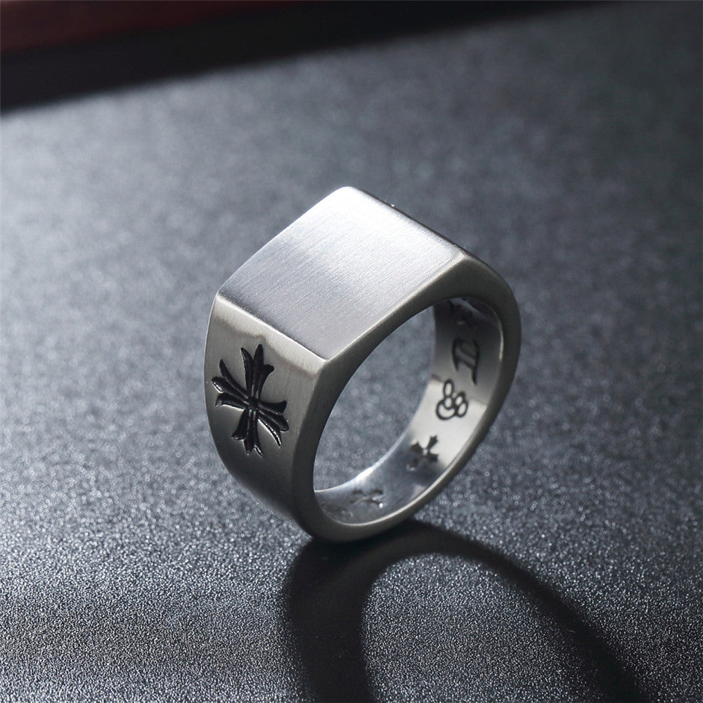 Cross Flower Brushed Titanium Steel Ring for Men