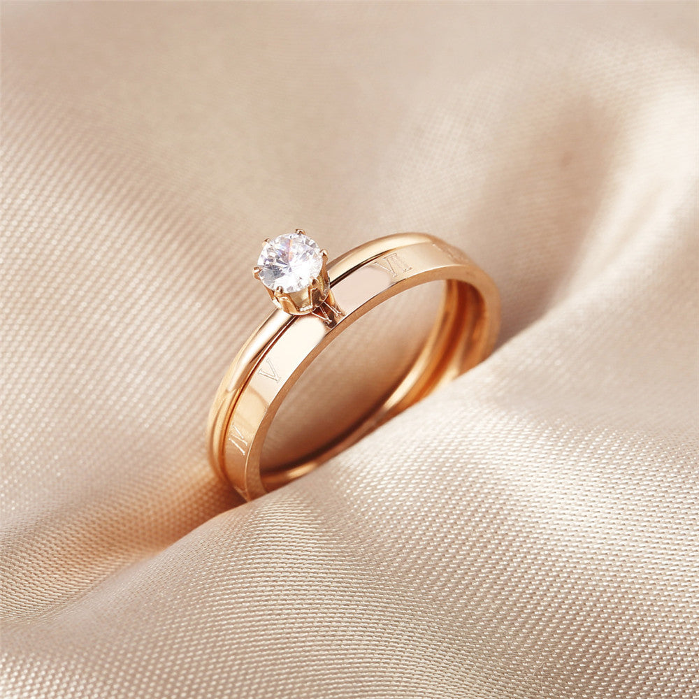 Rose Gold Zircon Joint Ring in Korean Fashion Style for Women