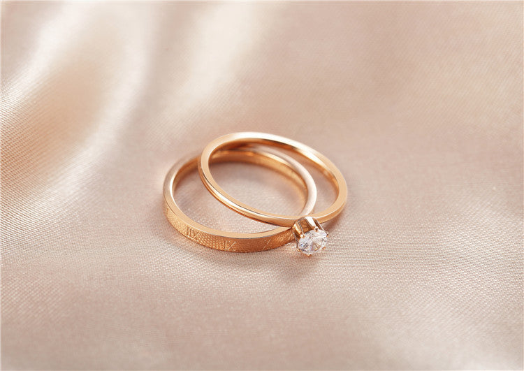 Rose Gold Zircon Joint Ring in Korean Fashion Style for Women