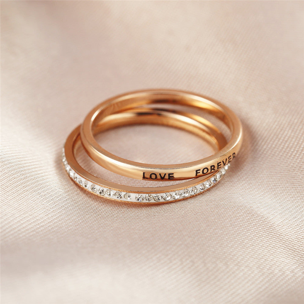 Rose Gold Forever Love Women's Ring with 2-in-1 Korean Style Combination