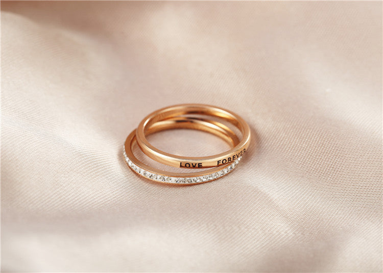 Rose Gold Forever Love Women's Ring with 2-in-1 Korean Style Combination