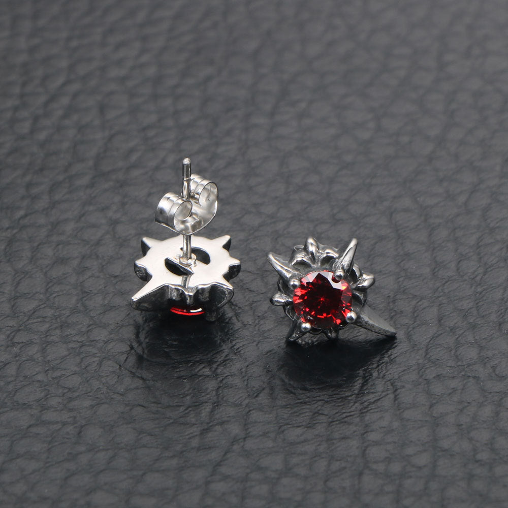 Trendy Men's Titanium Steel Punk Zircon Cross Flower Earrings