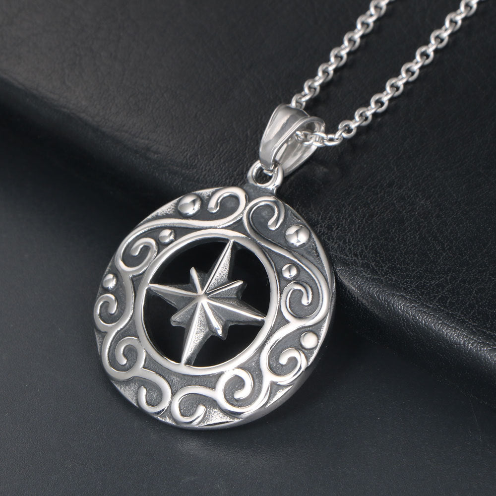 Personalized Punk Star Flower Pendant Necklace for Men - Titanium Steel Sweater Chain Accessories