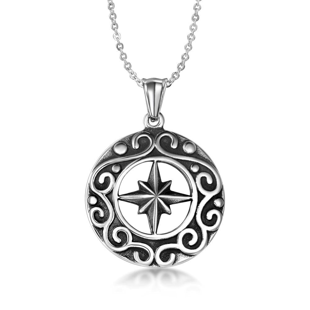 Personalized Punk Star Flower Pendant Necklace for Men - Titanium Steel Sweater Chain Accessories