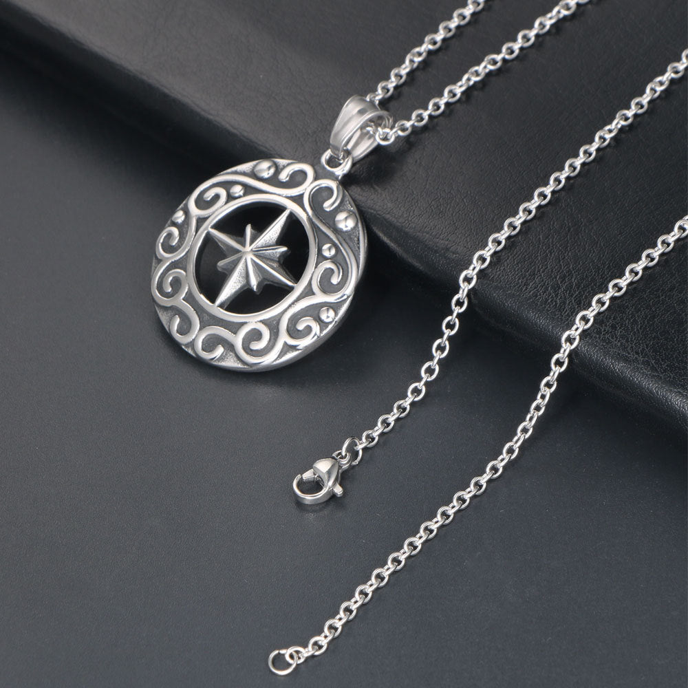 Personalized Punk Star Flower Pendant Necklace for Men - Titanium Steel Sweater Chain Accessories