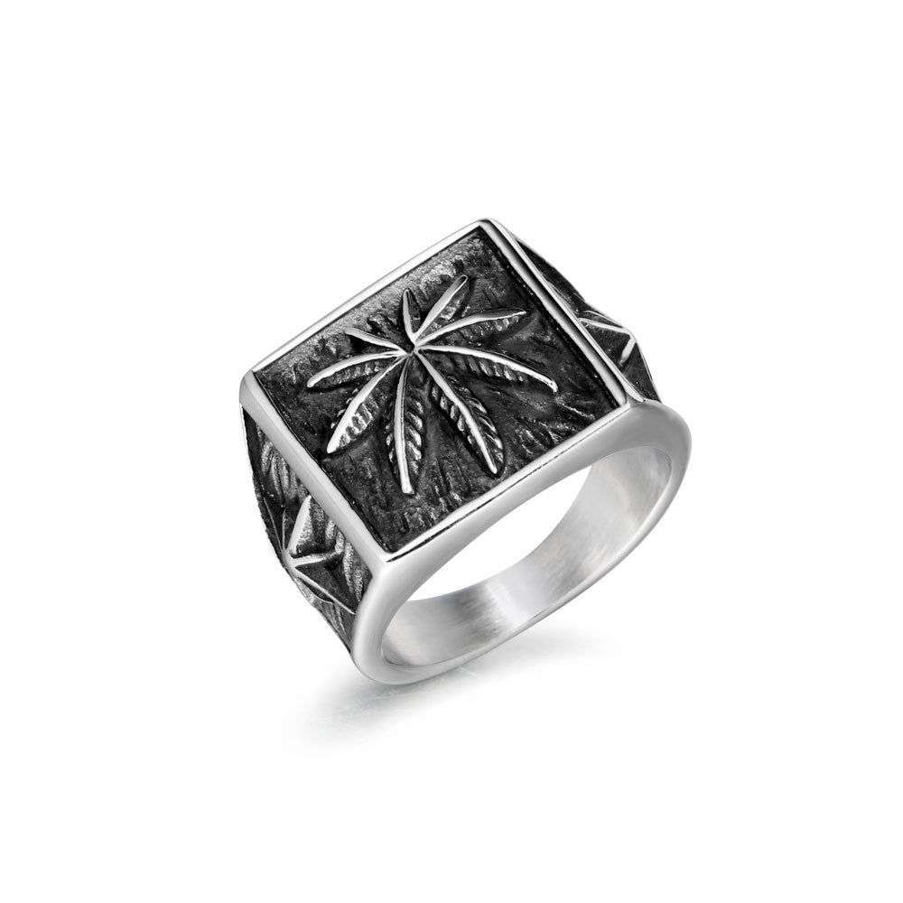 Trendy Retro Punk Leaf Ring for Men - Personalized Titanium Steel Fashion Accessory