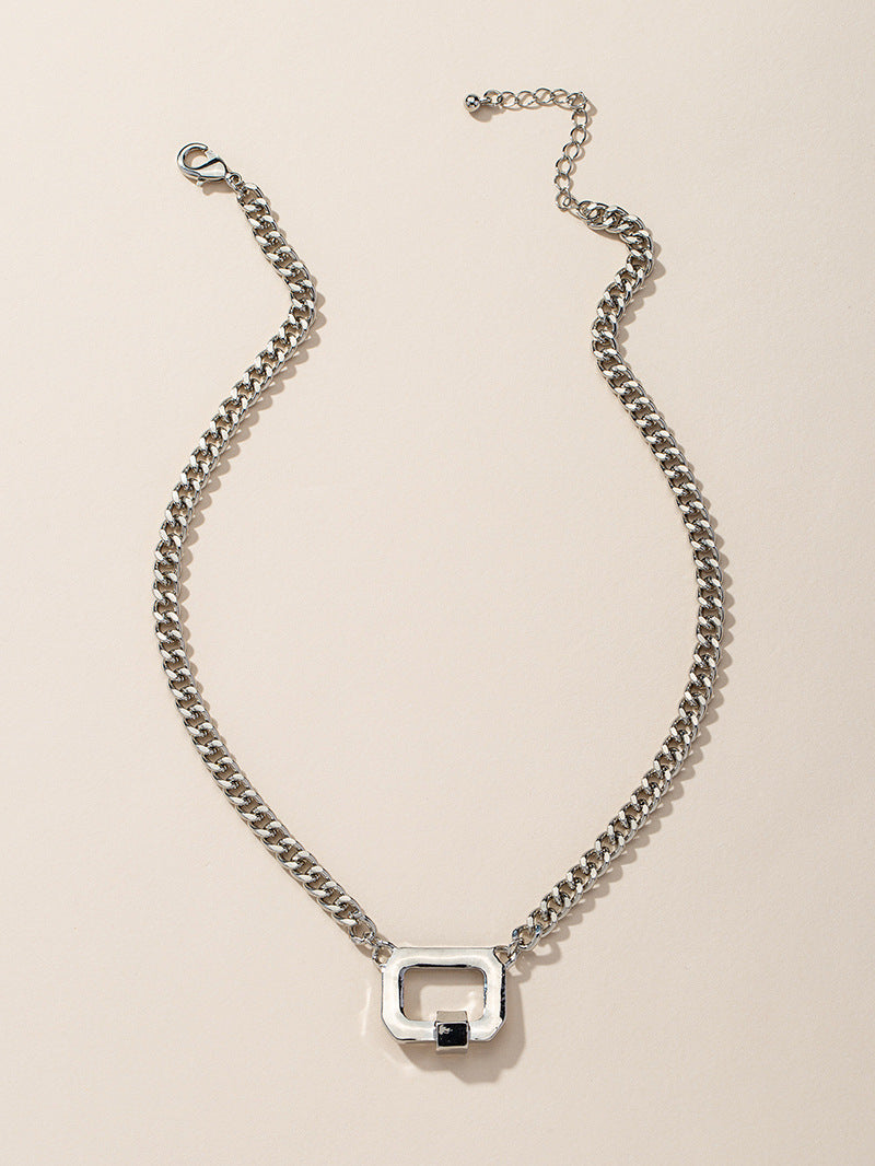 Geometric Square Pendant Necklace with European Influence