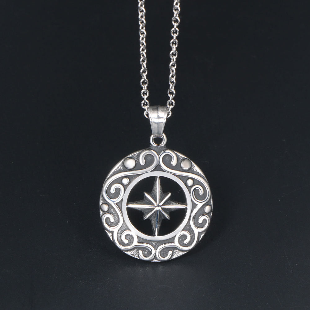 Personalized Punk Star Flower Pendant Necklace for Men - Titanium Steel Sweater Chain Accessories