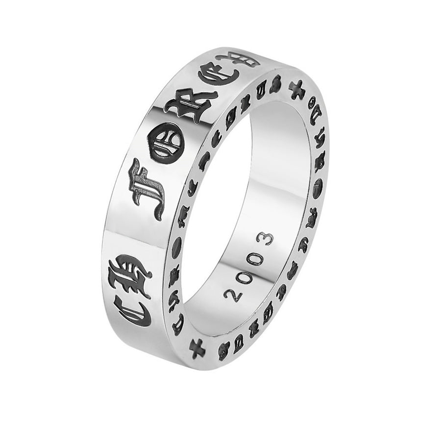 Six Character Mantra Scripture Titanium Steel Ring for Men