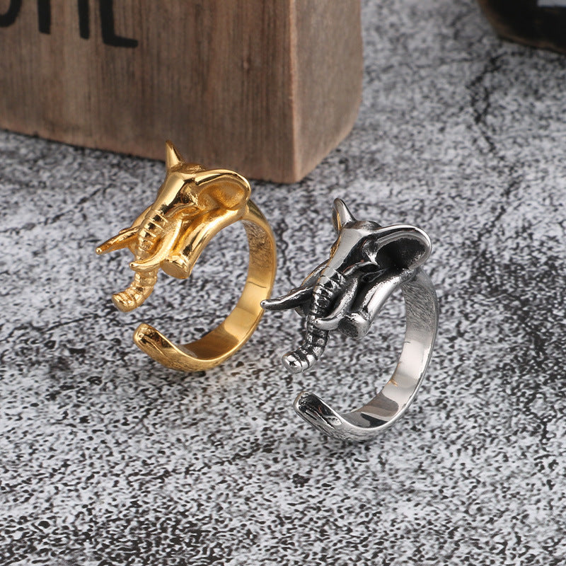 Creative Elephant Nose Men's Ring - European & American Punk Rock Style Open Ring for Men