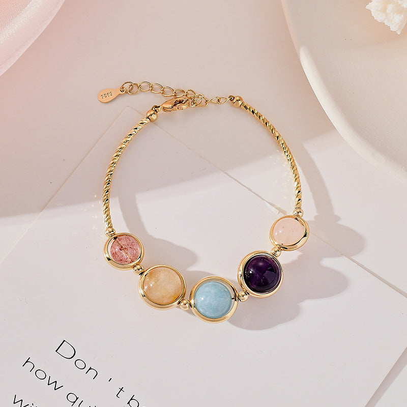 Lucky Rainbow Crystal Bracelet with Pink and Blue Treasure