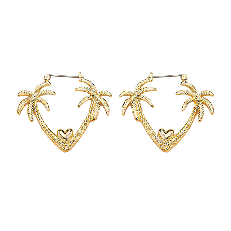 Tropical Charm Metal Earrings with Coconut Tree Design