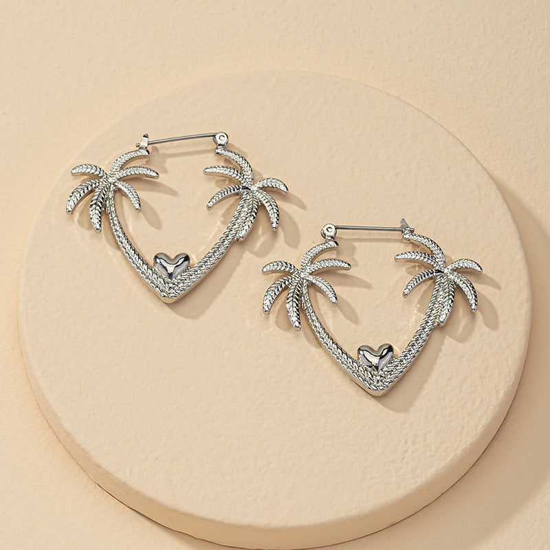 Tropical Charm Metal Earrings with Coconut Tree Design