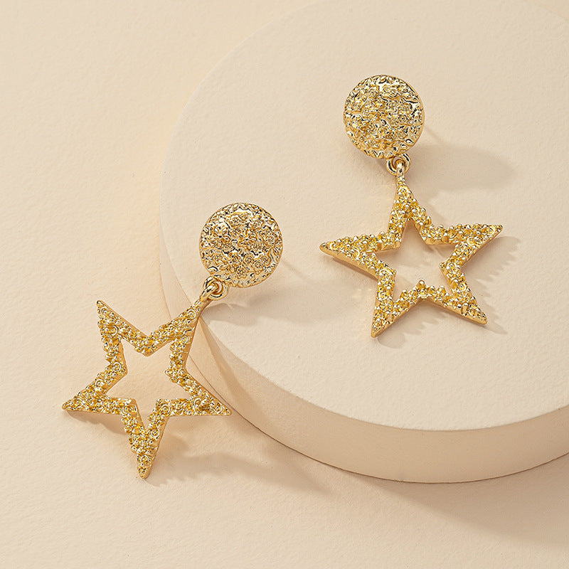 Exaggerated Metal Alloy Earrings with Five-Star Design - Vienna Verve Collection