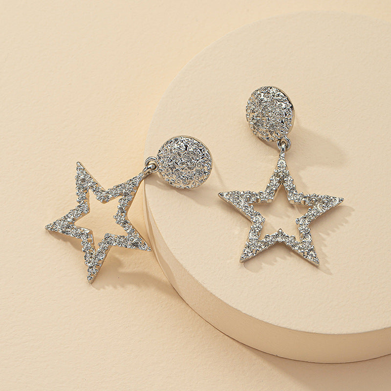 Exaggerated Metal Alloy Earrings with Five-Star Design - Vienna Verve Collection