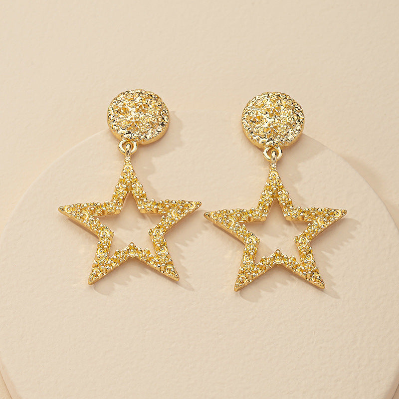 Exaggerated Metal Alloy Earrings with Five-Star Design - Vienna Verve Collection