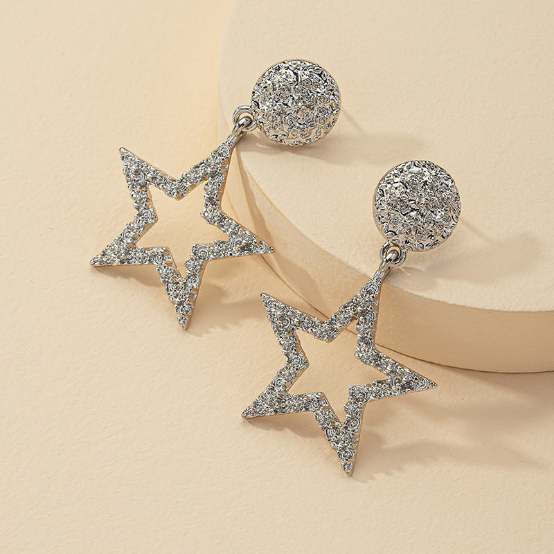 Exaggerated Metal Alloy Earrings with Five-Star Design - Vienna Verve Collection