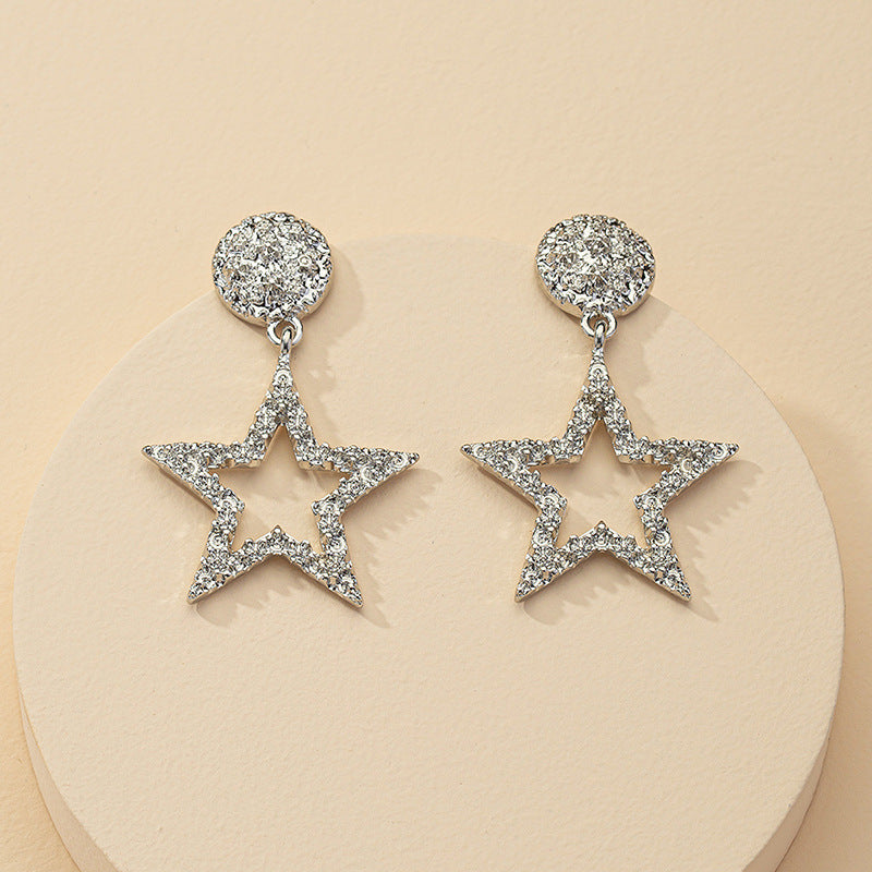 Exaggerated Metal Alloy Earrings with Five-Star Design - Vienna Verve Collection