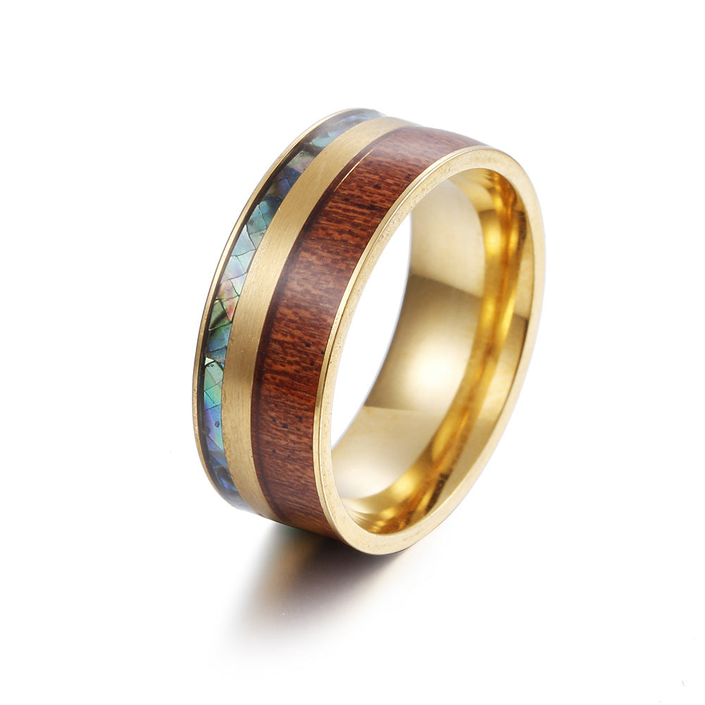 9MM Acacia Wood and Abalone Shell Men's Titanium Ring - American Size Jewelry Wholesale