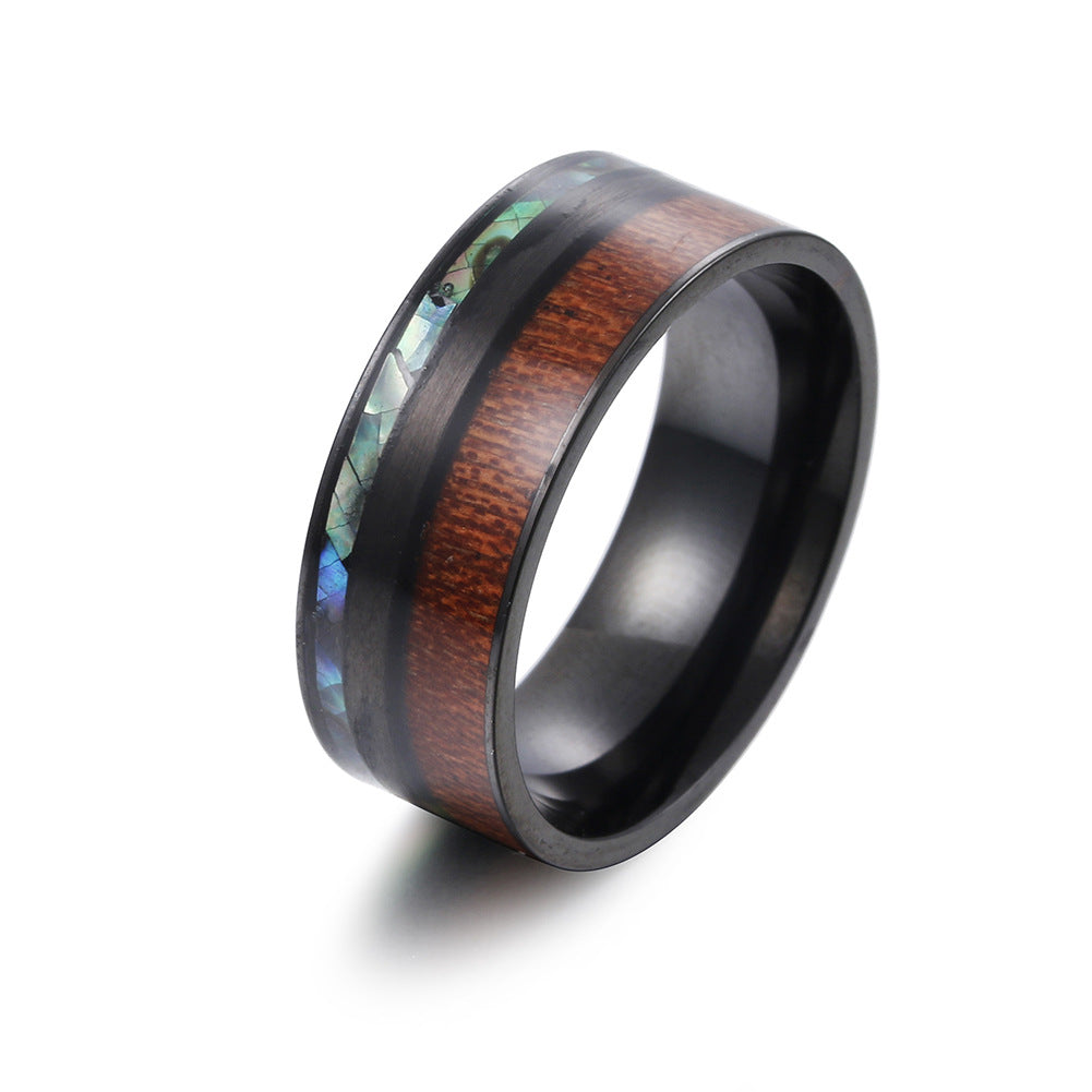 9MM Acacia Wood and Abalone Shell Men's Titanium Ring - American Size Jewelry Wholesale