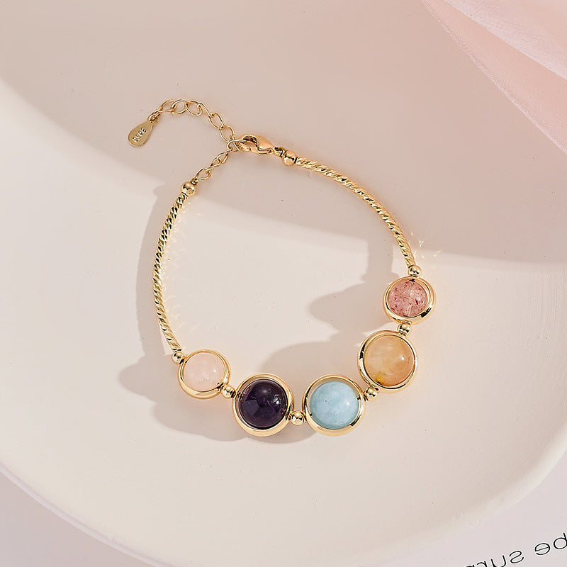 Lucky Rainbow Crystal Bracelet with Pink and Blue Treasure