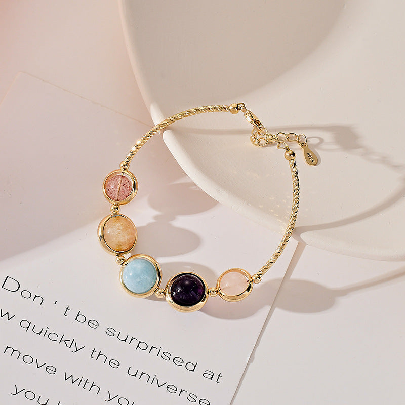 Lucky Rainbow Crystal Bracelet with Pink and Blue Treasure