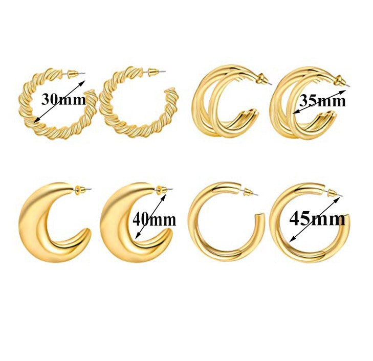 Wholesale Set of 4 Fashion Metal C-Shaped Earrings from Vienna Verve