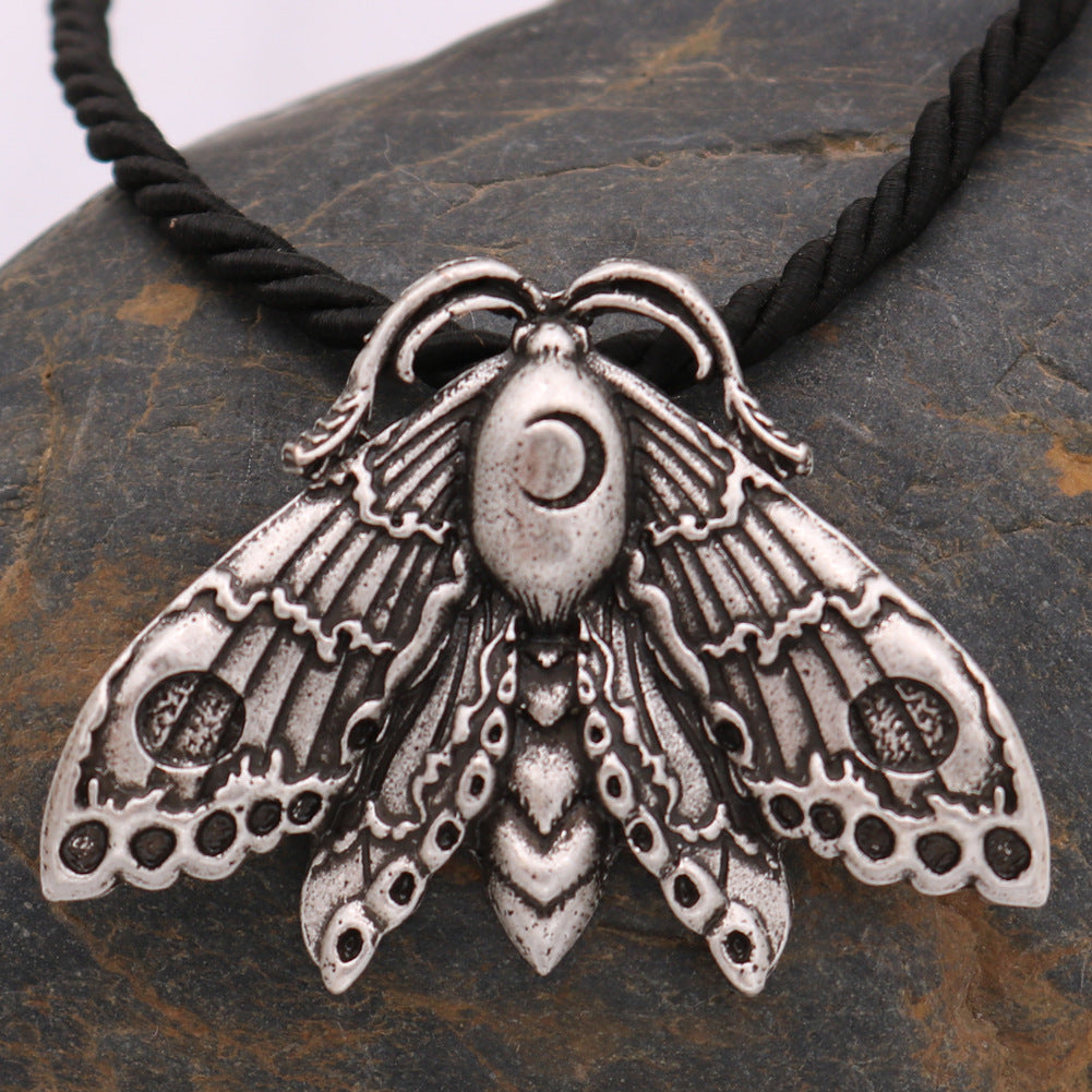 Butterfly Skull Necklace with Moth Moon Totem