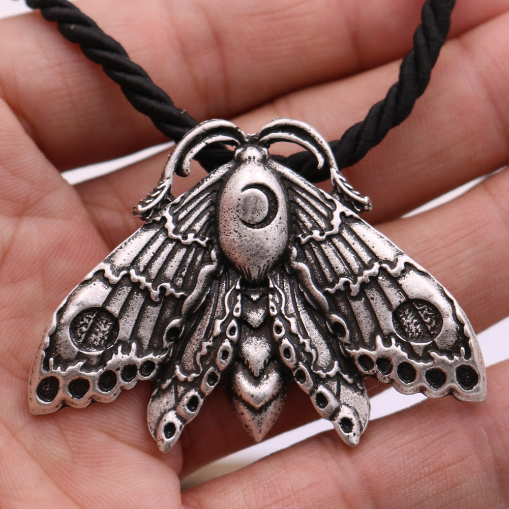 Butterfly Skull Necklace with Moth Moon Totem