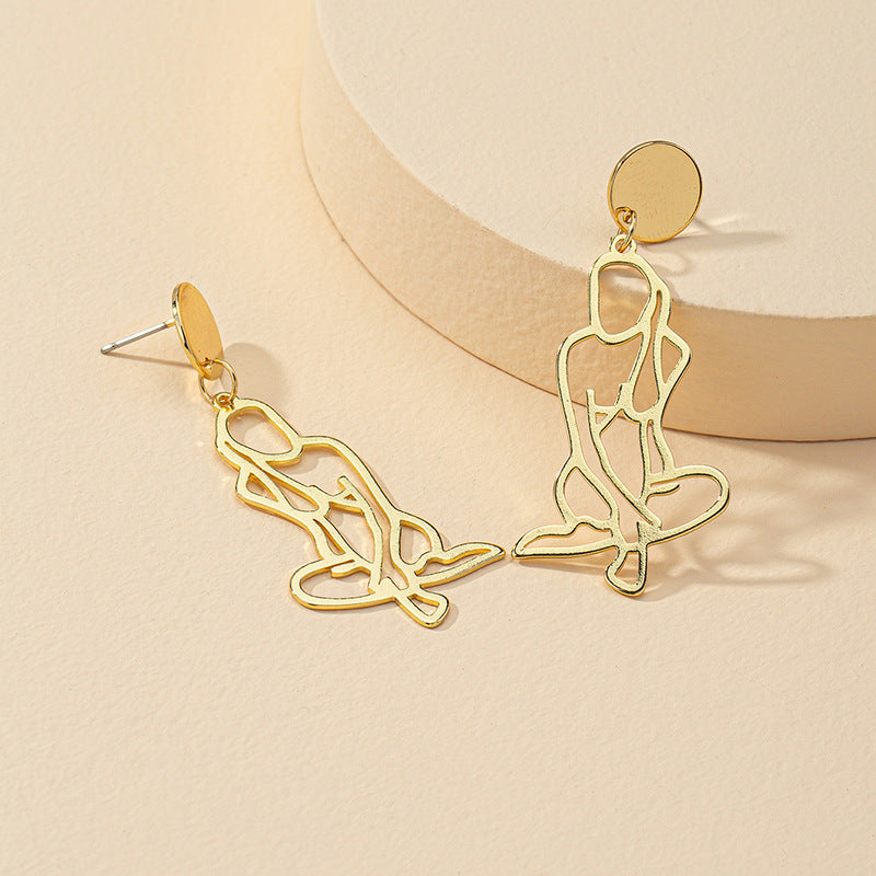 Exaggerated Metal Body Earrings with European Flair