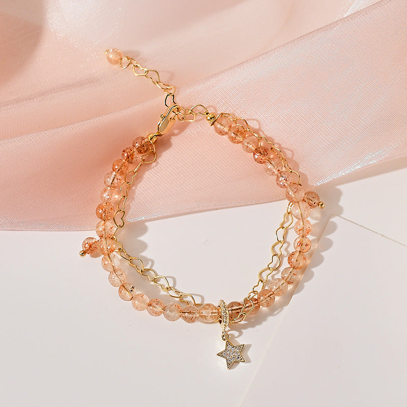 Pink Crystal Peach Blossom Sterling Silver Bracelet