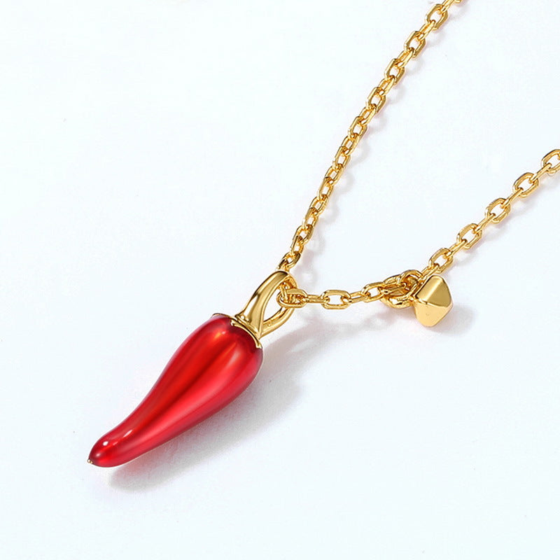 Red Hot Chili Pendant Sterling Silver Necklace