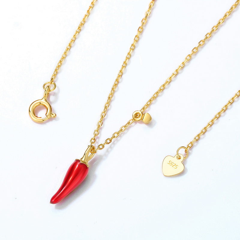 Red Hot Chili Pendant Sterling Silver Necklace