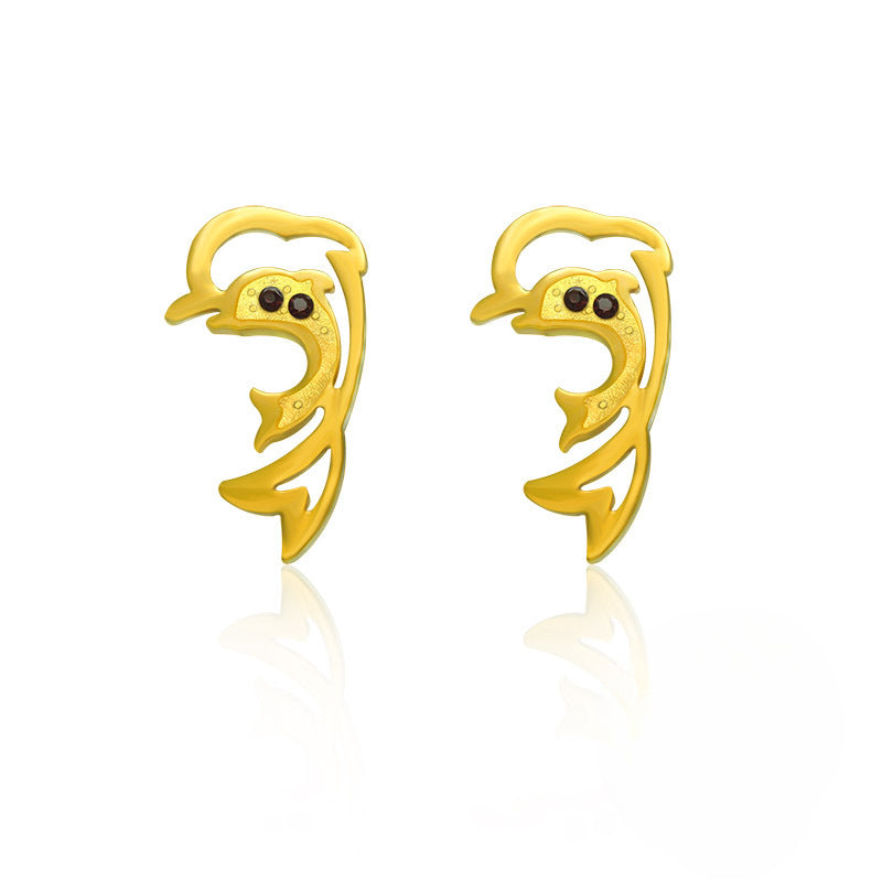 Chic 18K Gold Plated Dolphin Diamond Stud Earrings for Women - Japanese and Korean Inspired Jewelry