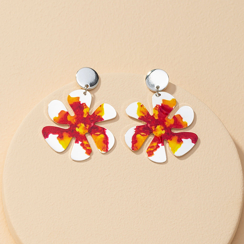 Vibrant Vienna Verve Metal Earrings with Unique Floral Print