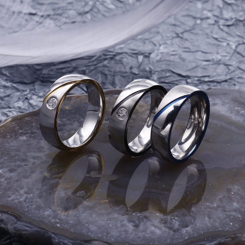 Unisex Zircon-Encrusted Stainless Steel Ring - Japanese and Korean Inspired Design for Men