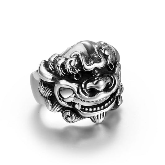 Trendy Titanium Steel Wide Ring with Retro Lucky Unicorn Design for Men