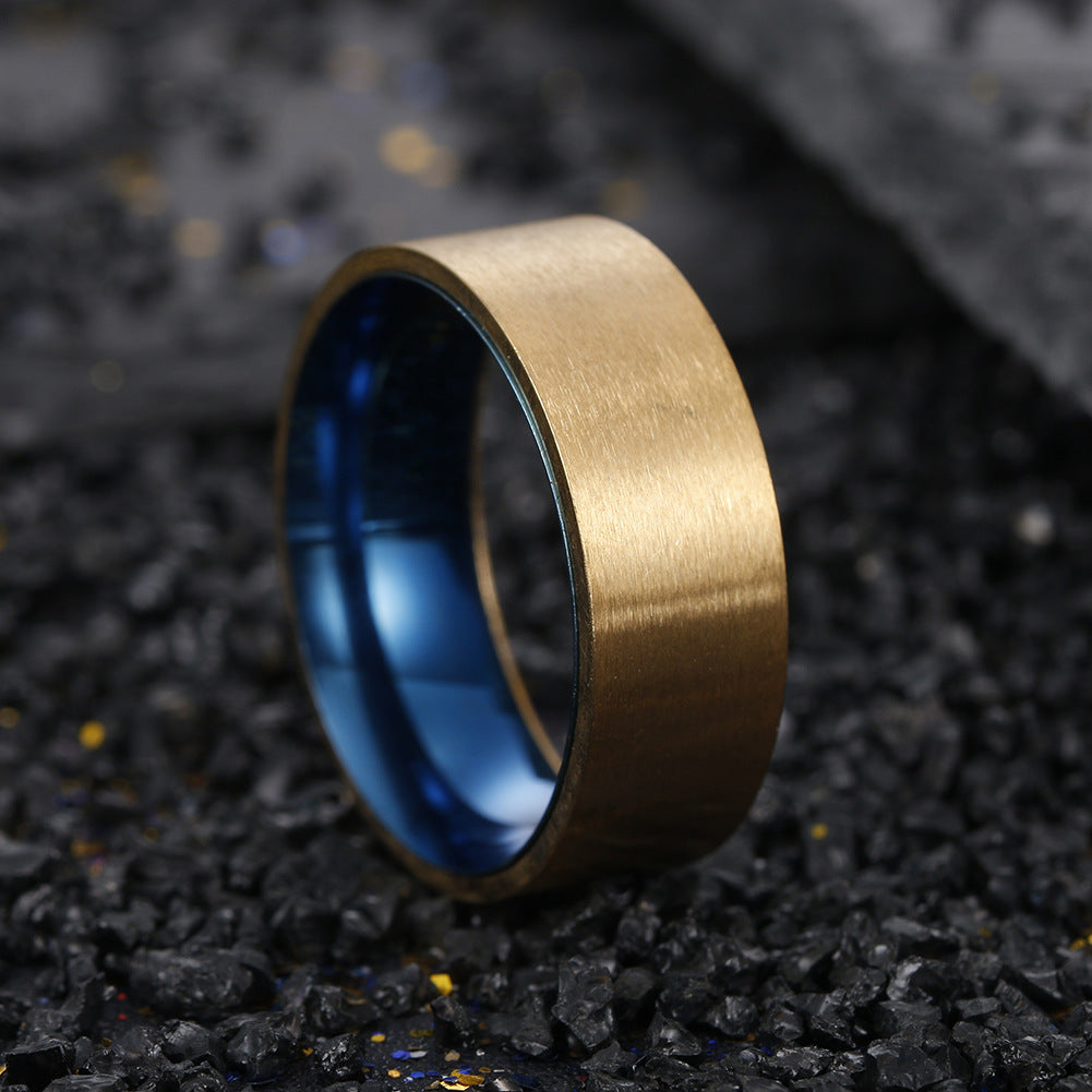 European American Two-Tone Titanium Ring with Frosted Finish for Men