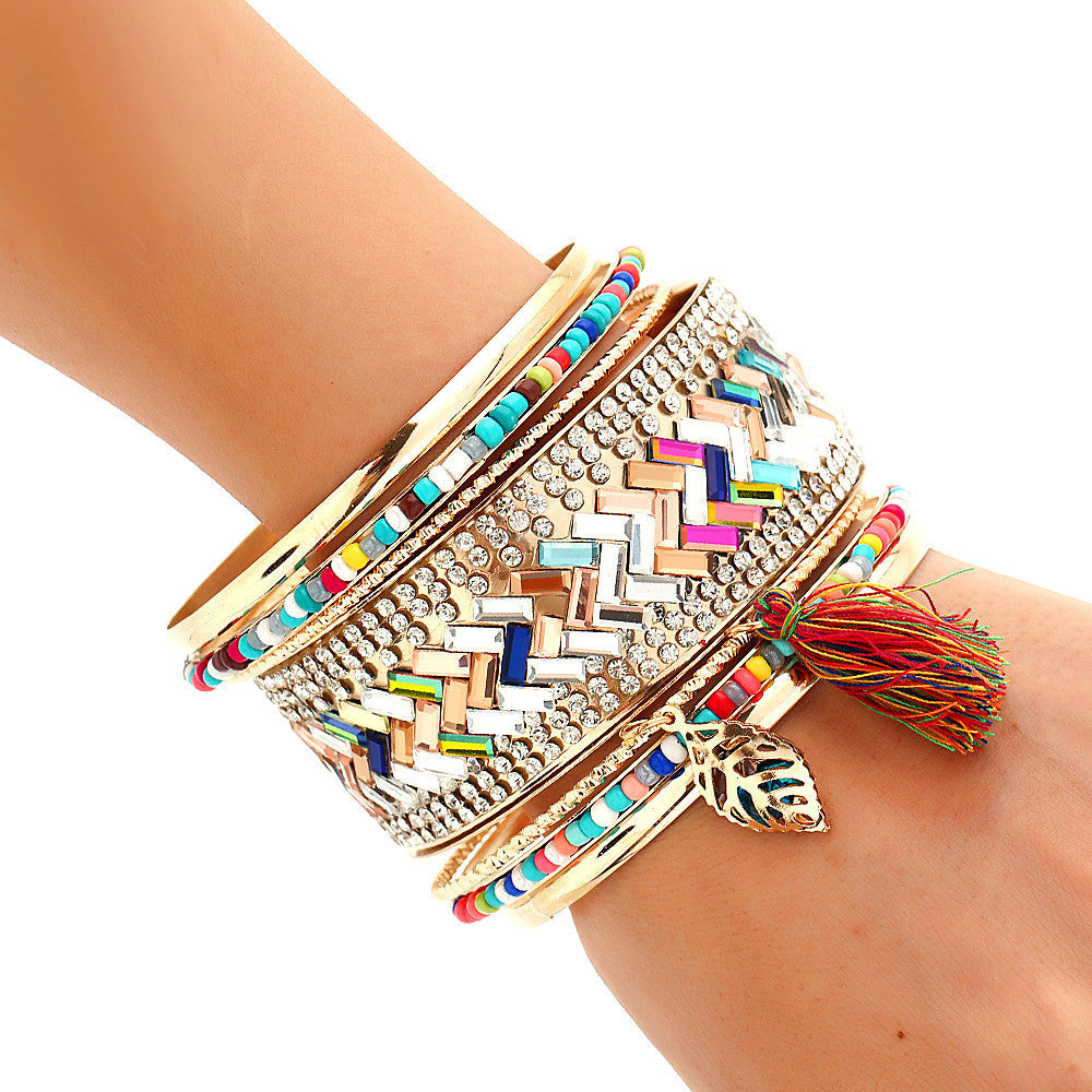 Bohemian Leaf Charm Multi-layer Bracelet - Vienna Verve Collection