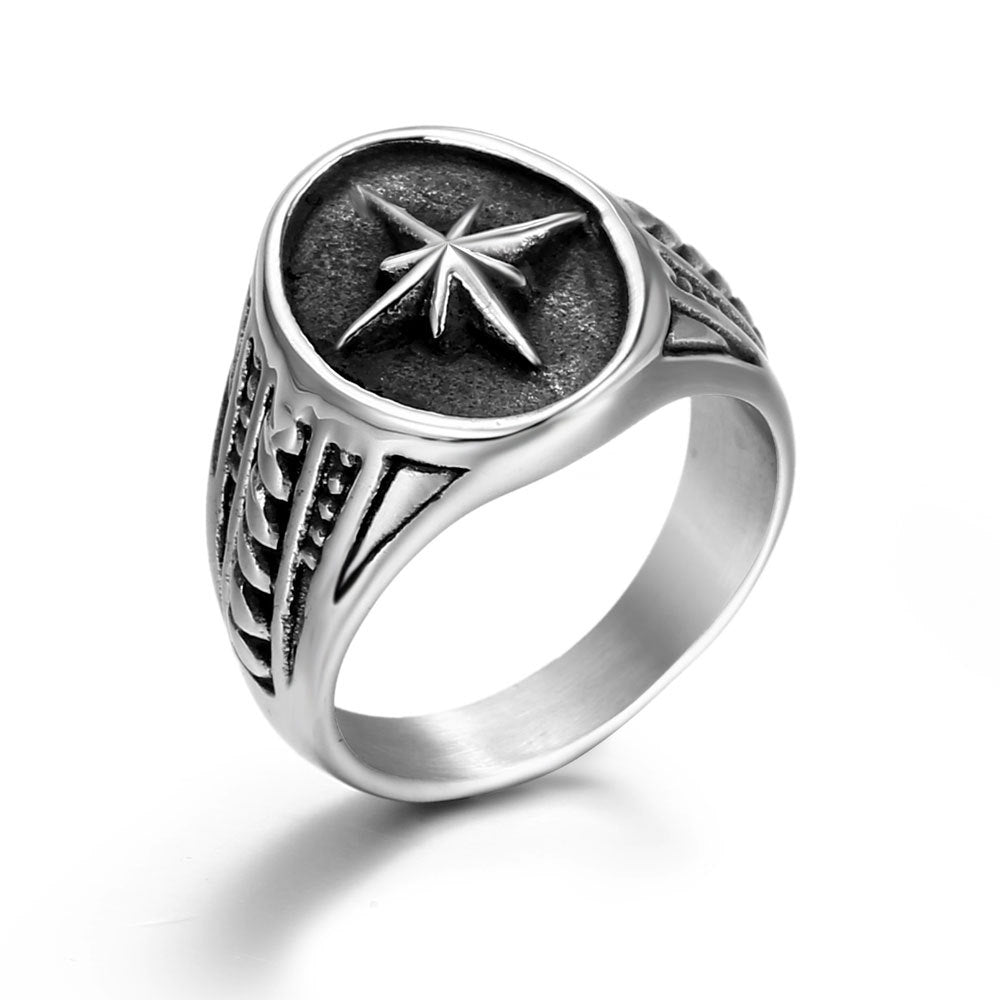 Personalized Retro Rice Flower Titanium Steel Ring for Men - Business Fashion Accessory