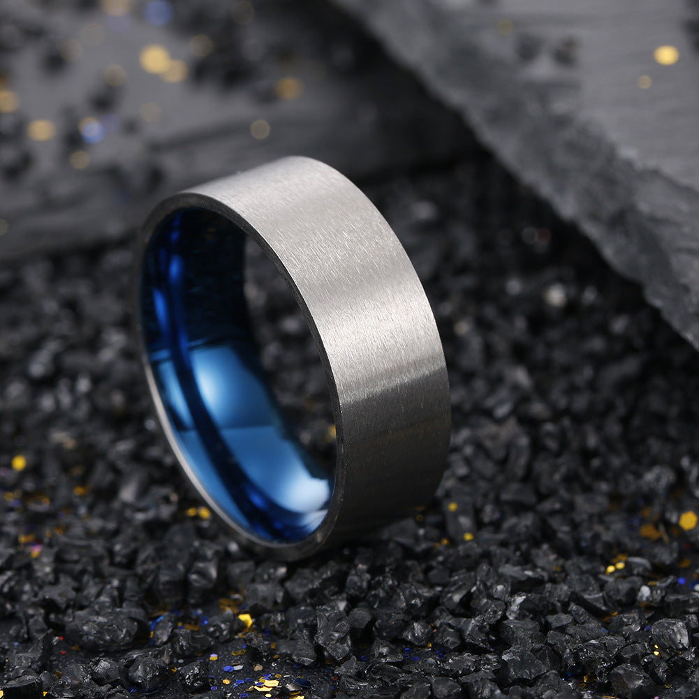 European American Two-Tone Titanium Ring with Frosted Finish for Men