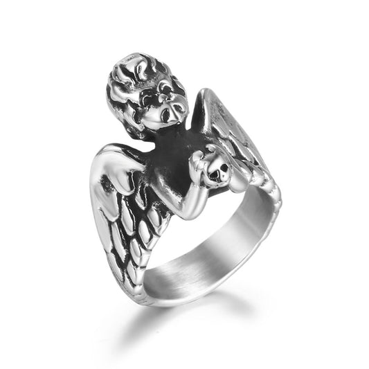 Personalized Titanium Steel Winged Angel Ring for Men - European and American Cross-Border Design