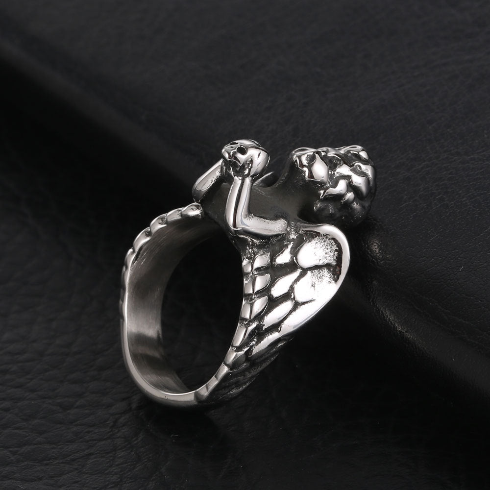 Personalized Titanium Steel Winged Angel Ring for Men - European and American Cross-Border Design