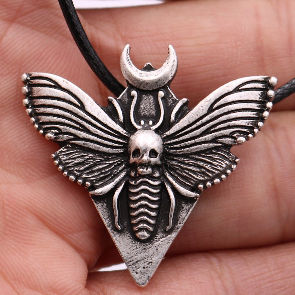 Skull and Moth Norse Legacy Necklace - Trendy Animal Pendant Jewelry Gift for Men