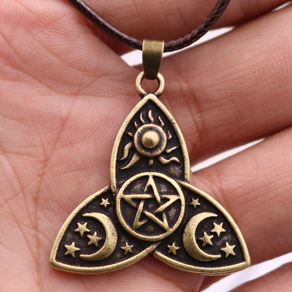 Triple Moon Goddess Triquetra Alloy Necklace with Norse Legacy Design